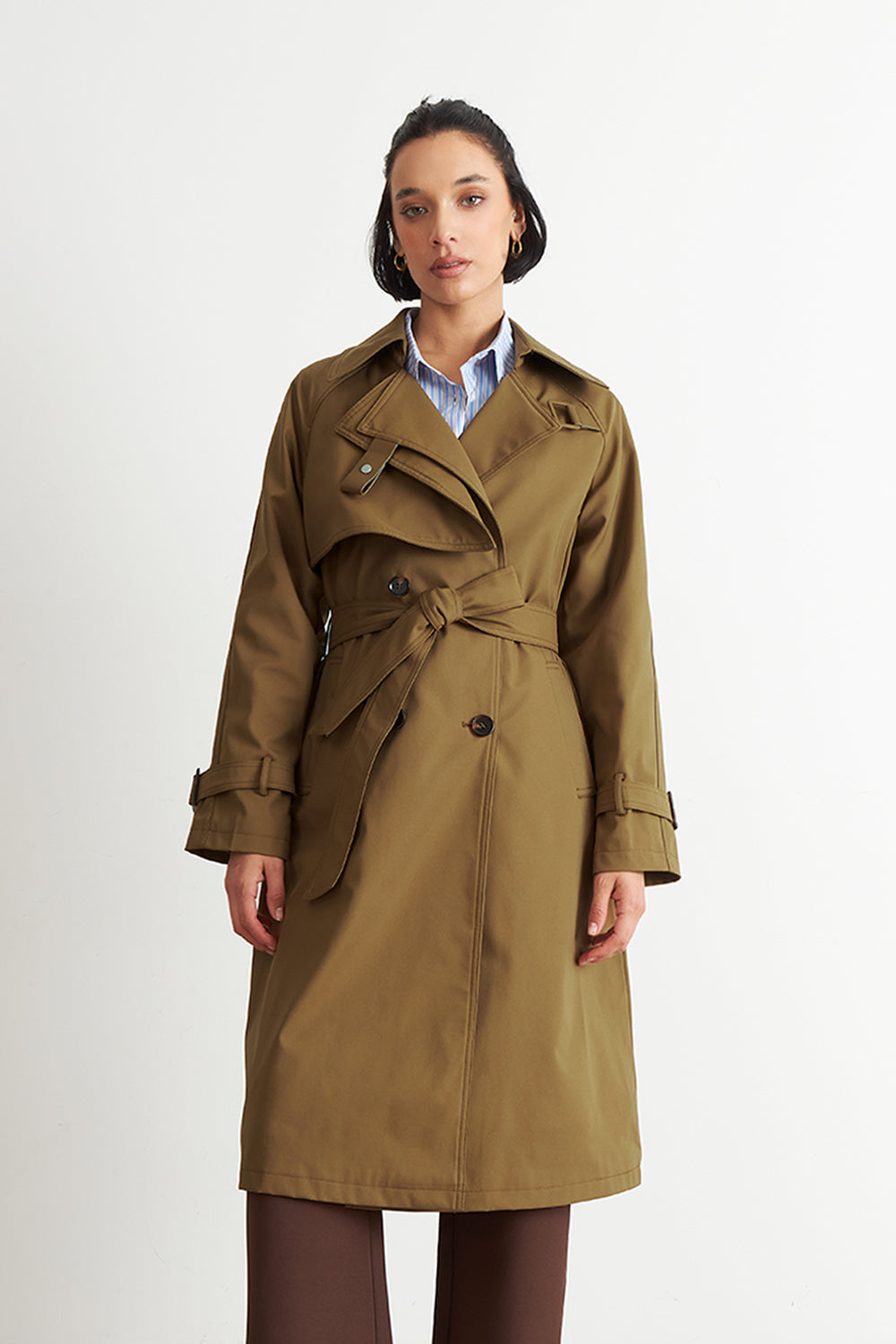 Trench Clásico Doble Botonadura Café
