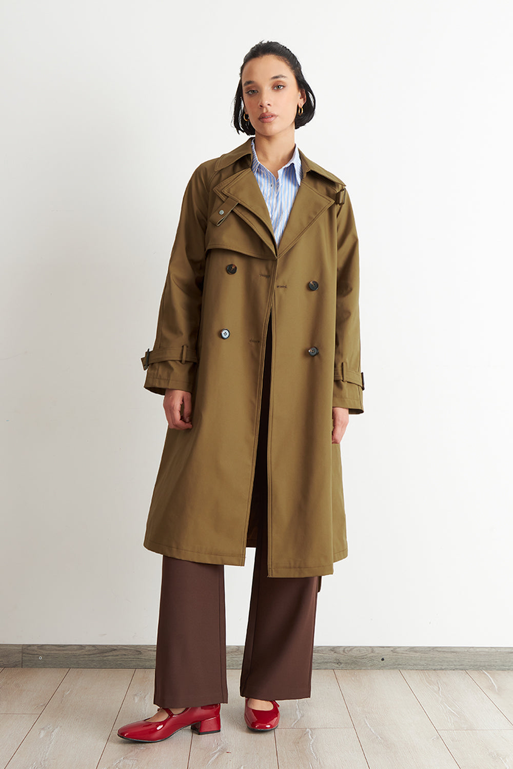 Trench Clásico Doble Botonadura Café