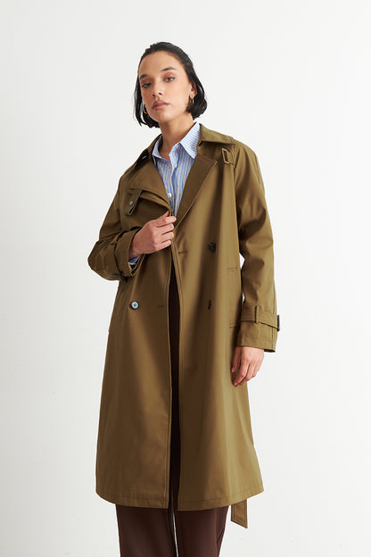 Trench Clásico Doble Botonadura Café