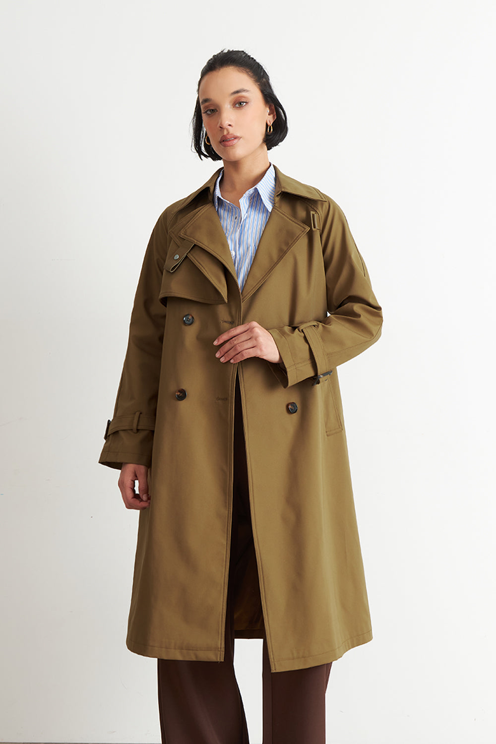 Trench Clásico Doble Botonadura Café