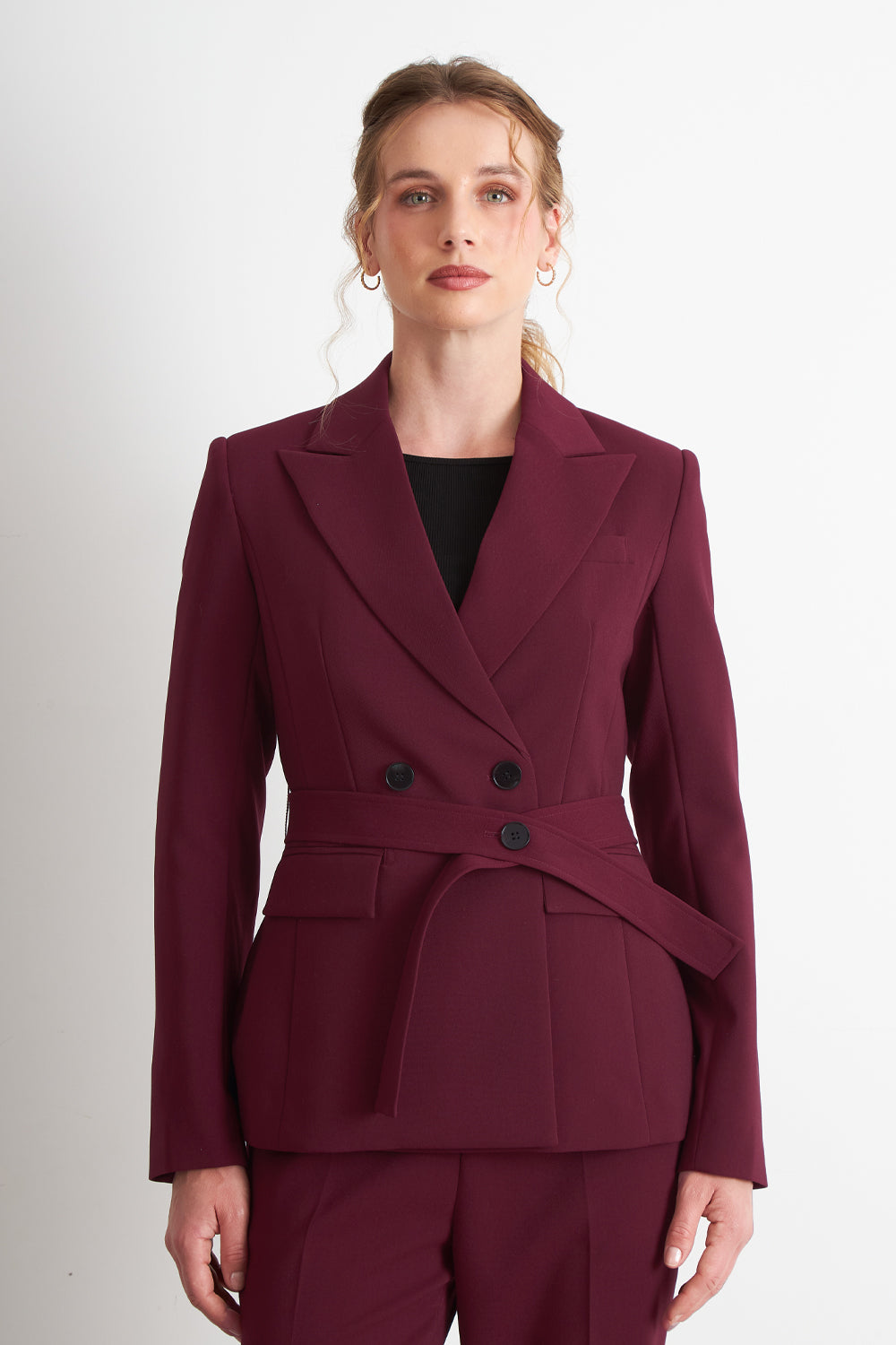 Blazer Cinturón Burdeo