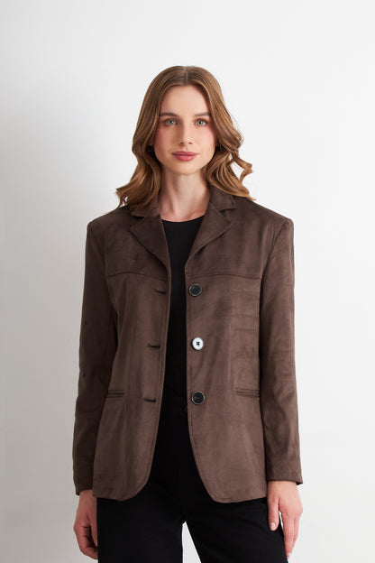 Blazer Oversize Tipo Gamuza Café