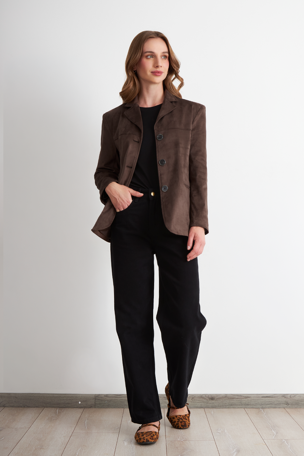 Blazer Oversize Tipo Gamuza Café