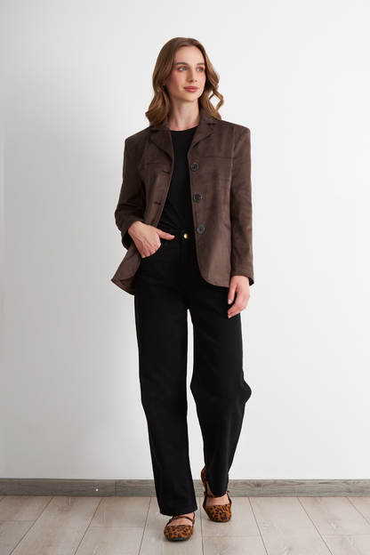 Blazer Oversize Tipo Gamuza Café