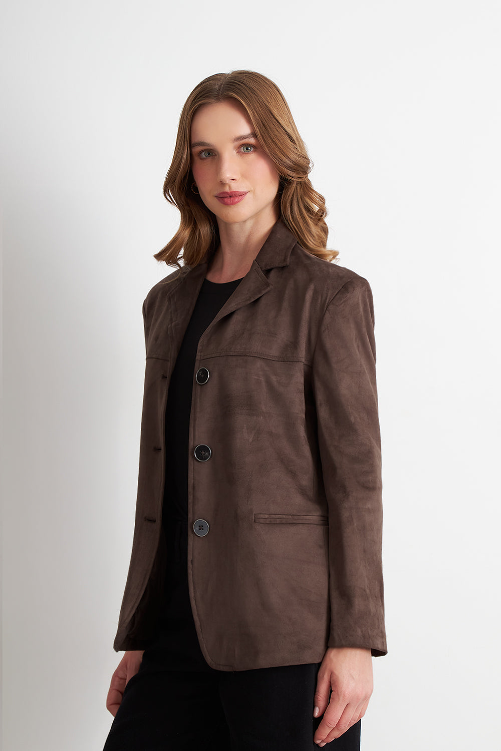 Blazer Oversize Tipo Gamuza Café