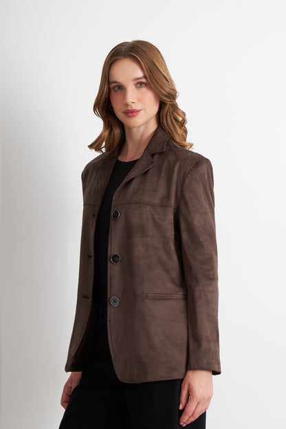 Blazer Oversize Tipo Gamuza Café