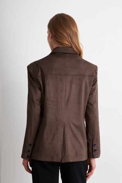 Blazer Oversize Tipo Gamuza Café
