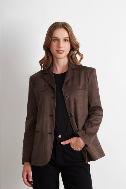 Blazer Oversize Tipo Gamuza Café
