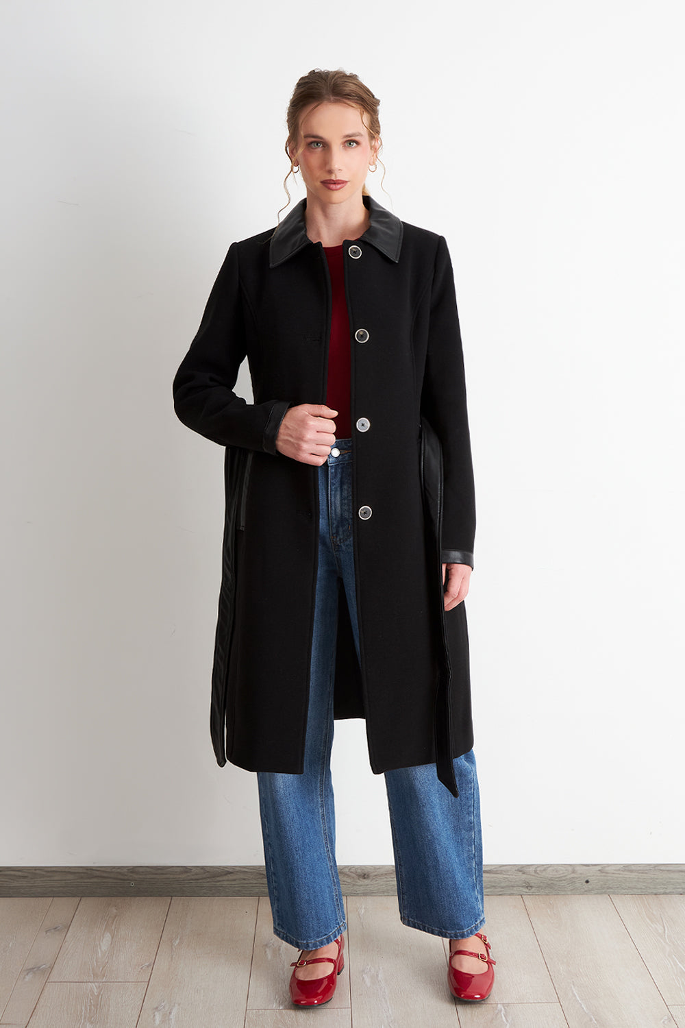 Abrigo Cuello Camisero Negro