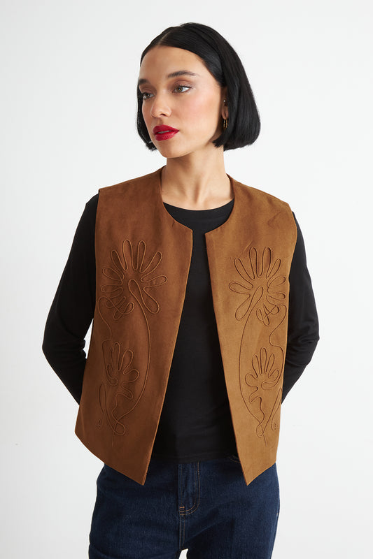 Vest Tipo Gamuza Bordado Khaki