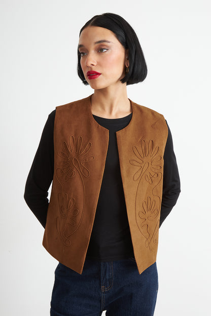 Vest Tipo Gamuza Bordado Khaki