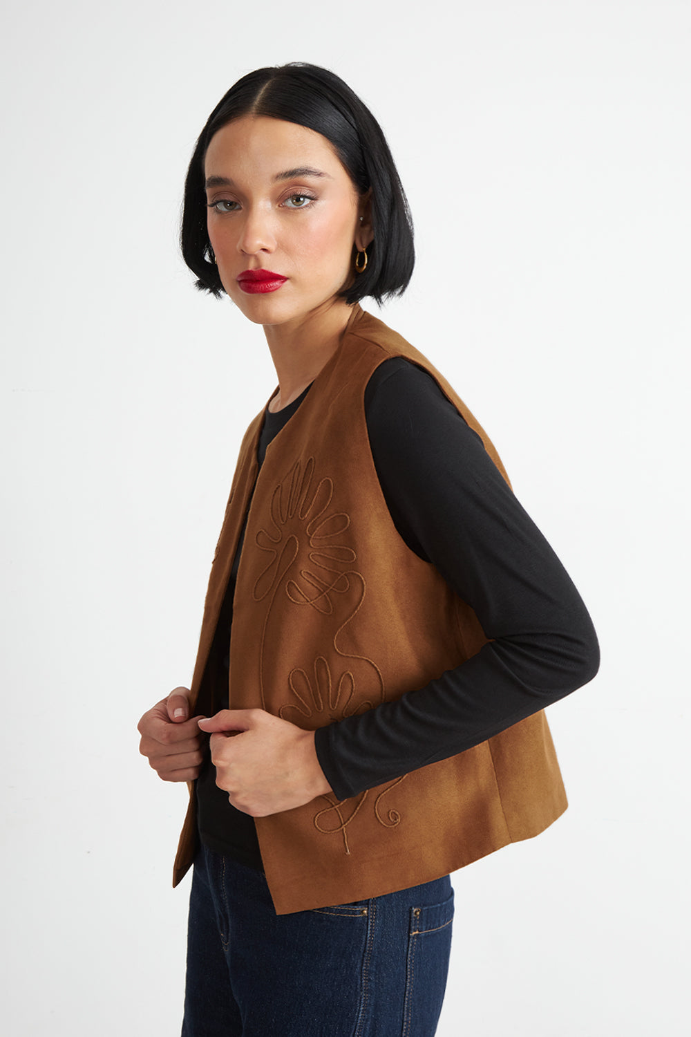 Vest Tipo Gamuza Bordado Khaki