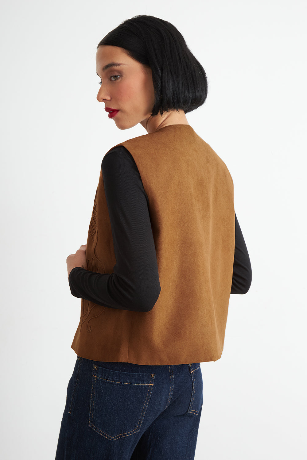 Vest Tipo Gamuza Bordado Khaki