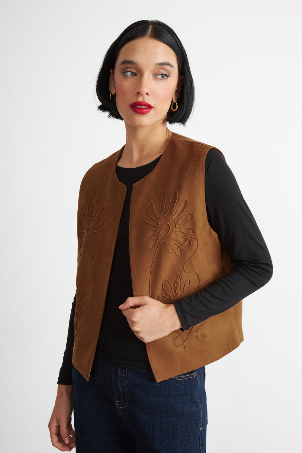 Vest Tipo Gamuza Bordado Khaki