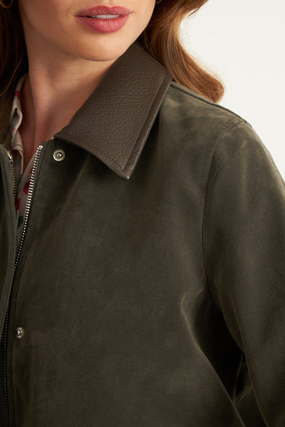 Chaqueta Tipo Gamuza Cuello Ecocuero Oliva