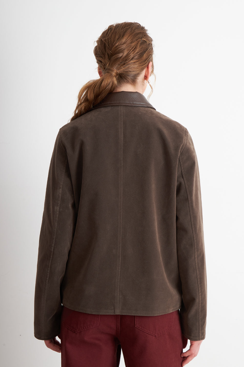 Chaqueta Tipo Gamuza Cuello Ecocuero Café