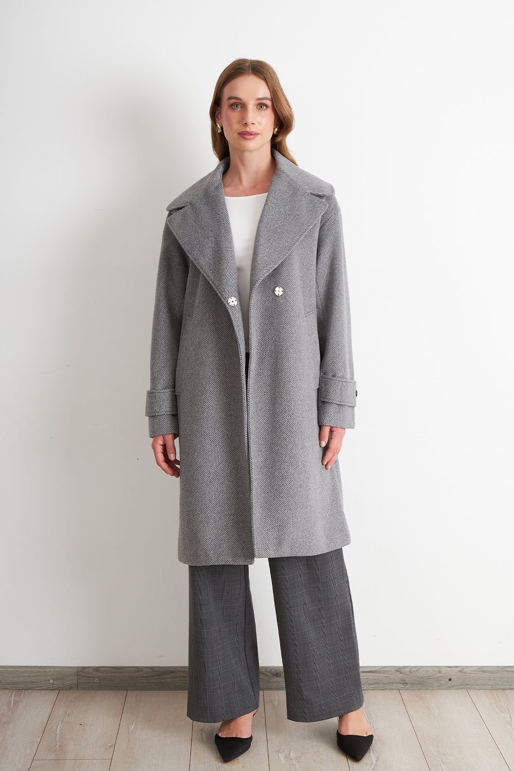 Abrigo Lanilla con Solapa Gris