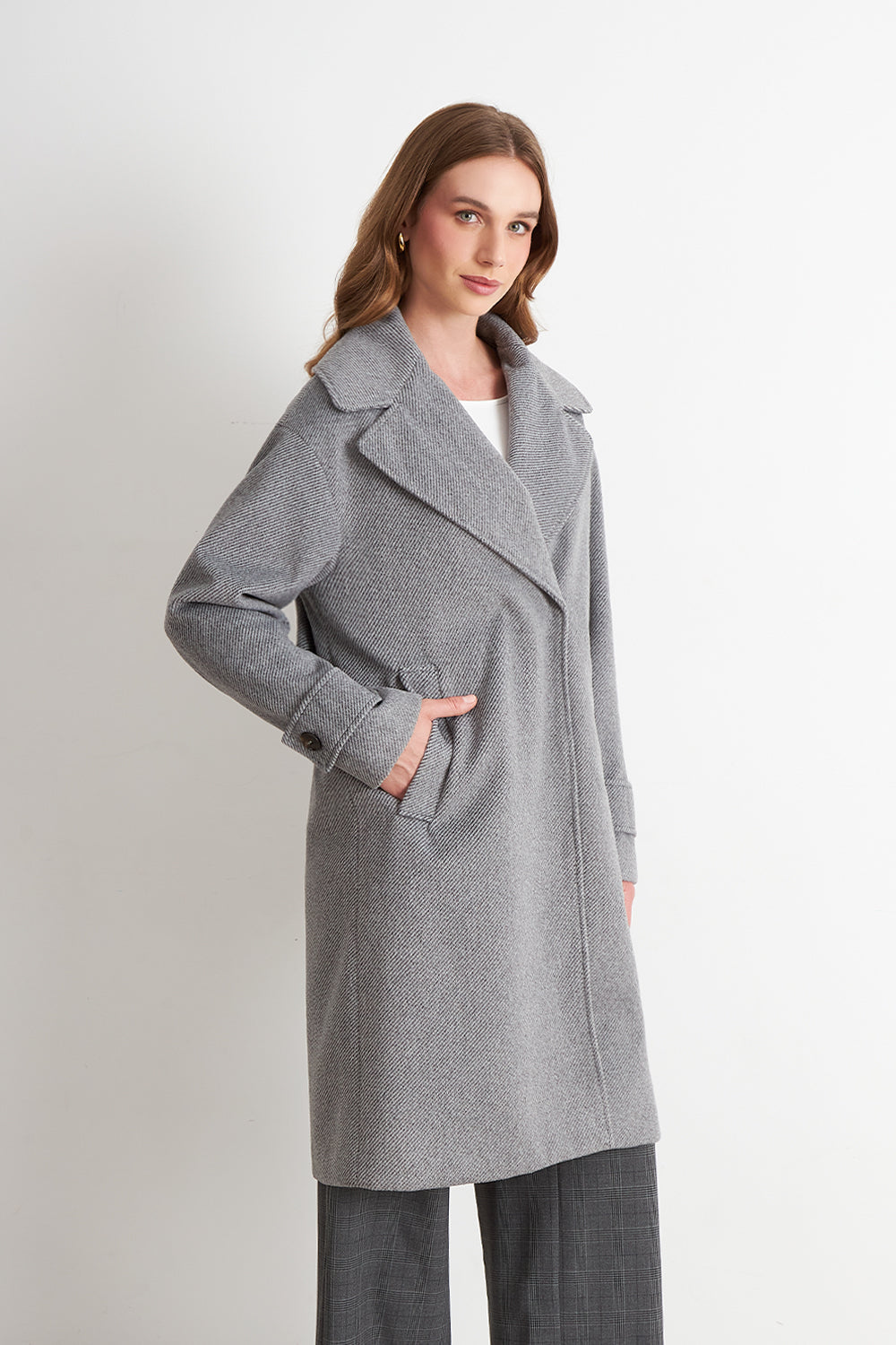Abrigo Lanilla con Solapa Gris