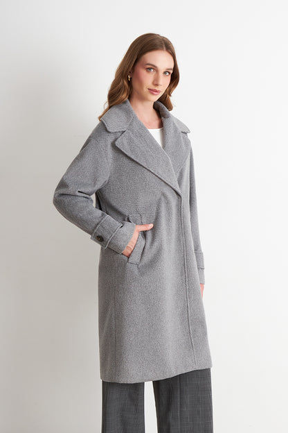 Abrigo Lanilla con Solapa Gris
