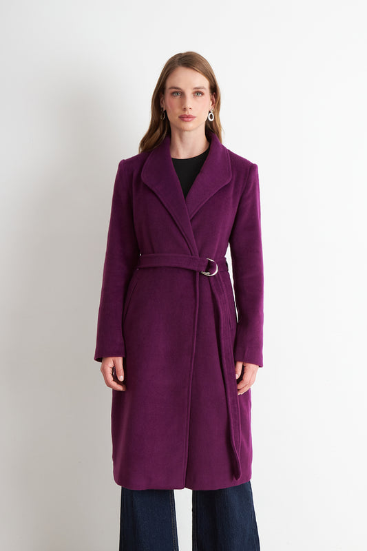 Abrigo con Cinturón Hebilla Metálica Morado