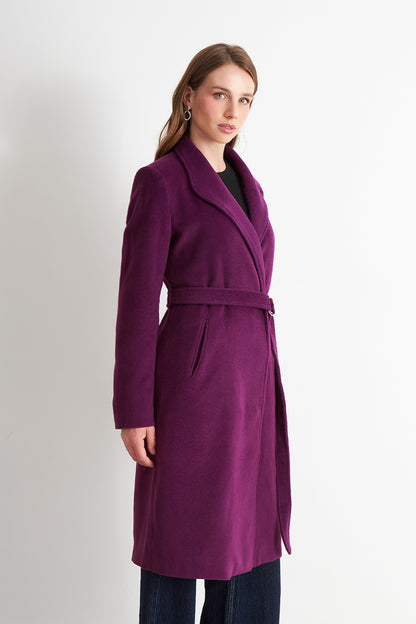 Abrigo con Cinturón Hebilla Metálica Morado