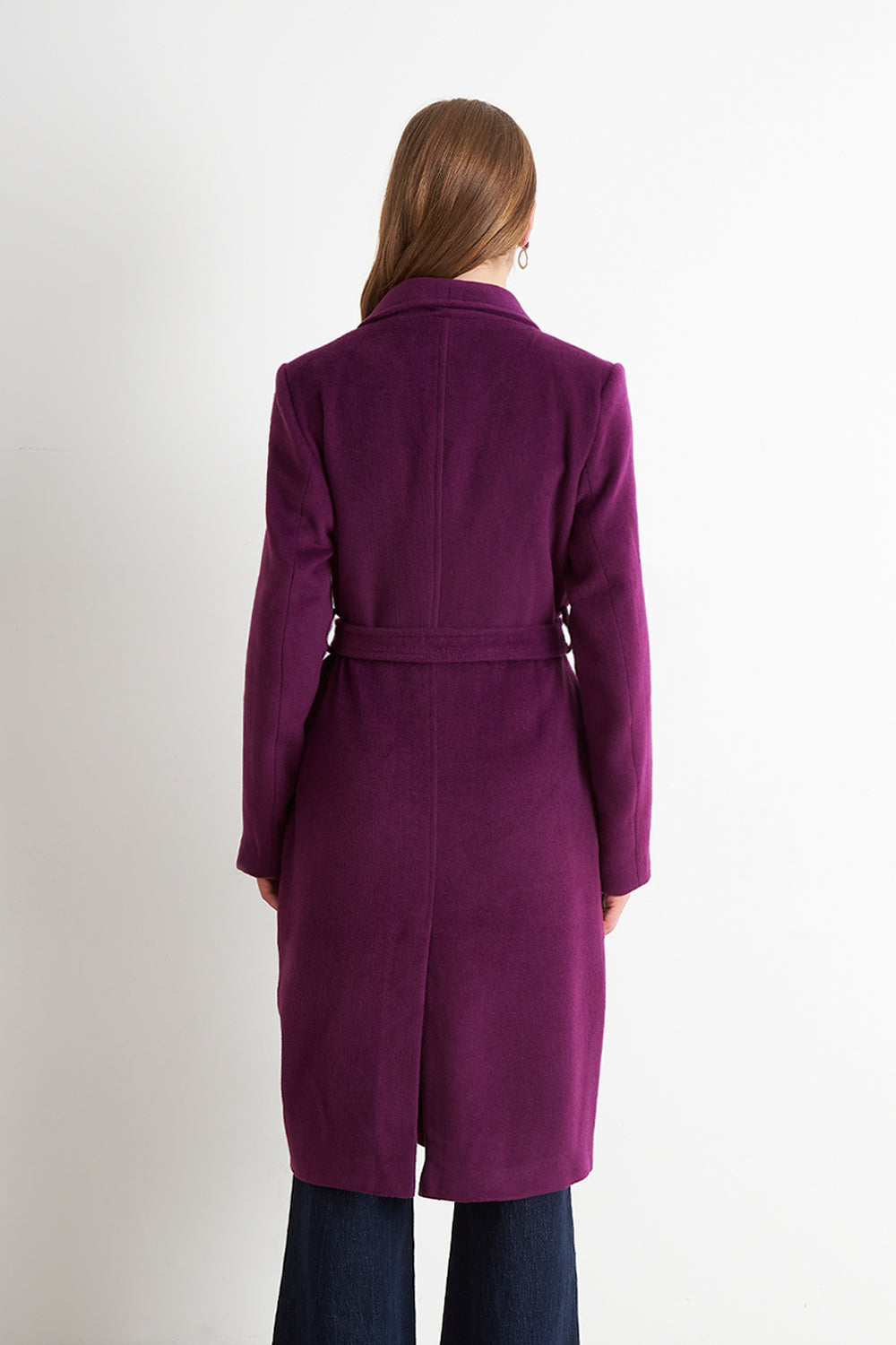 Abrigo con Cinturón Hebilla Metálica Morado