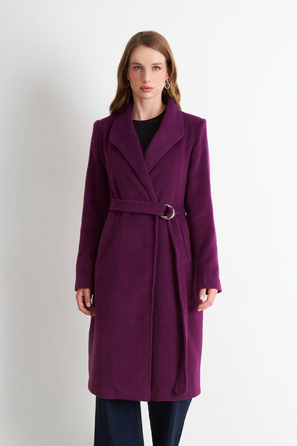 Abrigo con Cinturón Hebilla Metálica Morado