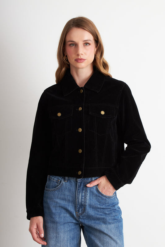 Chaqueta Corta Tipo Gamuza Negro