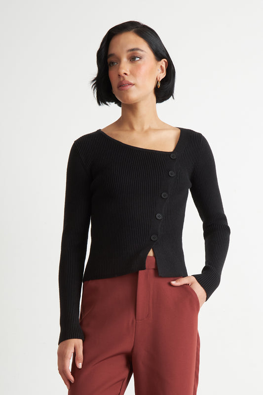 Sweater Escote Asimétrico Negro