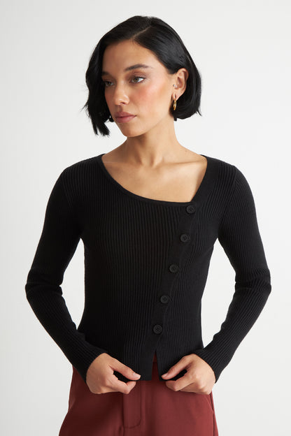 Sweater Escote Asimétrico Negro