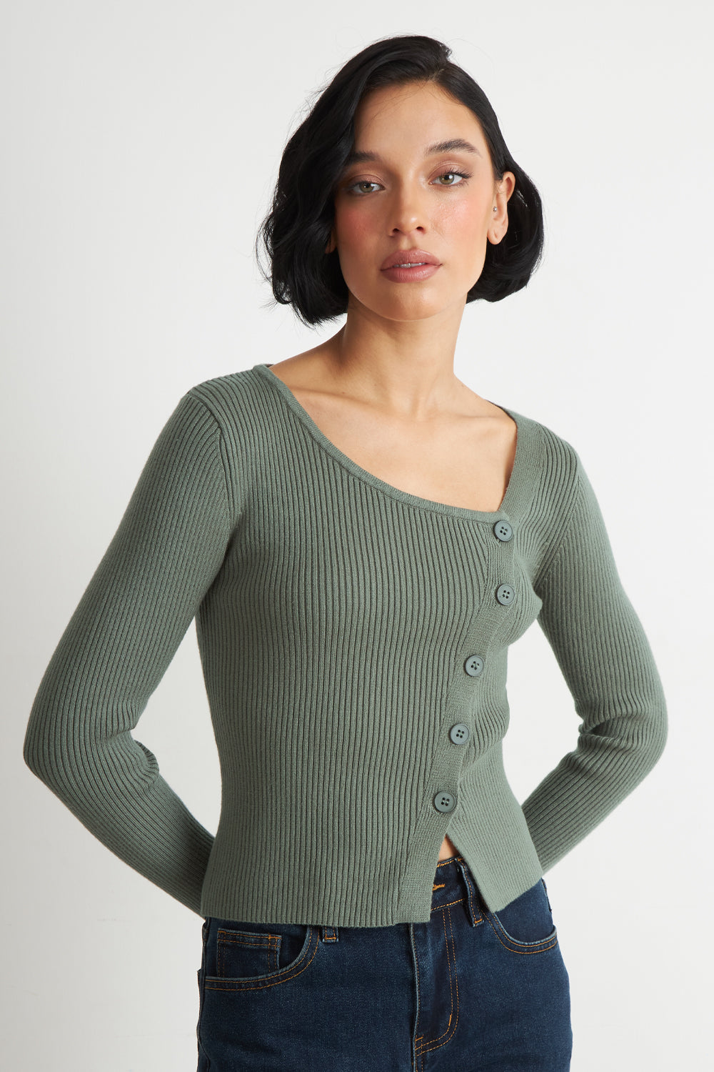 Sweater Escote Asimétrico Verde