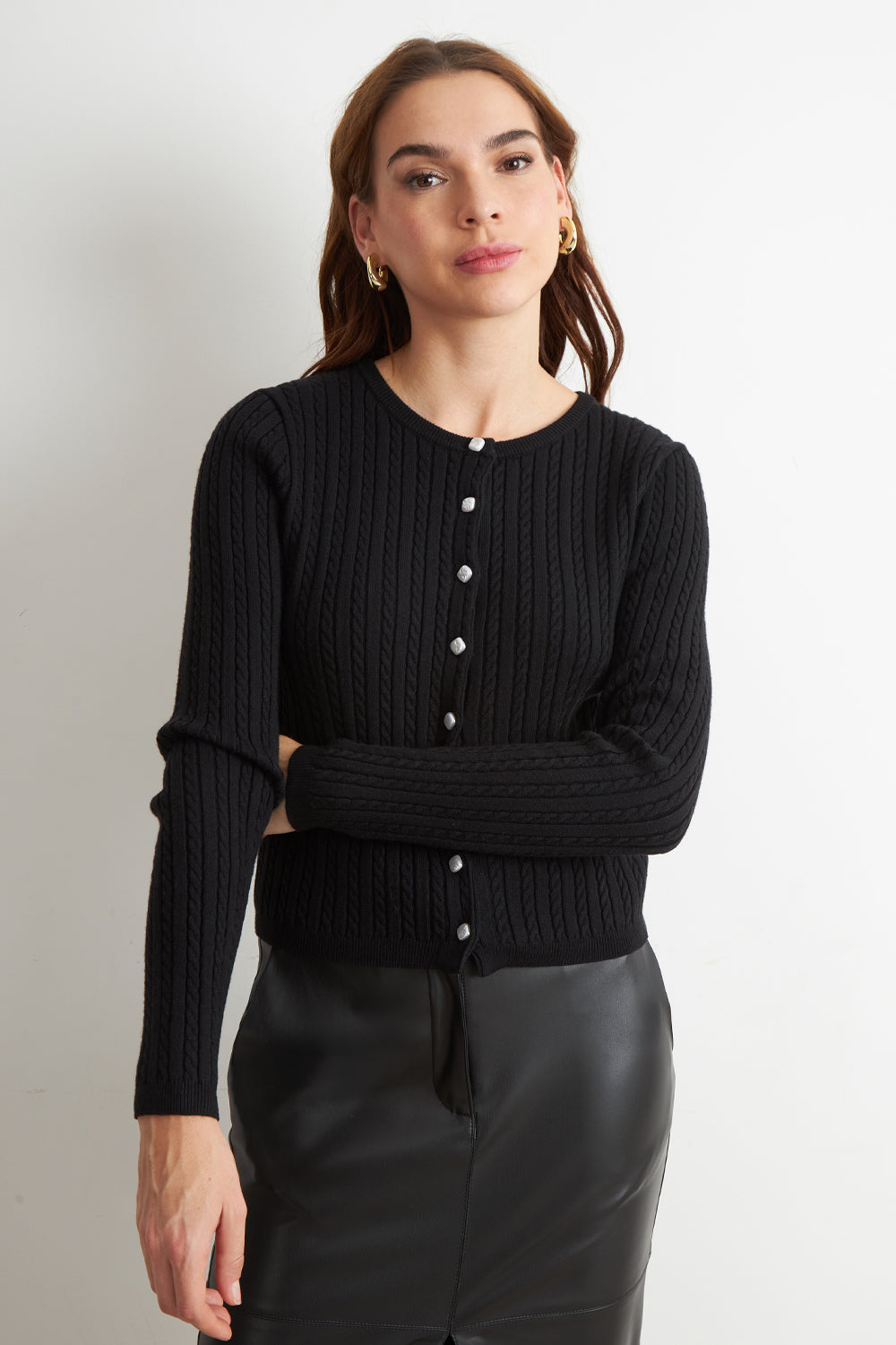 Cárdigan Trenzado Cuello Redondo Negro