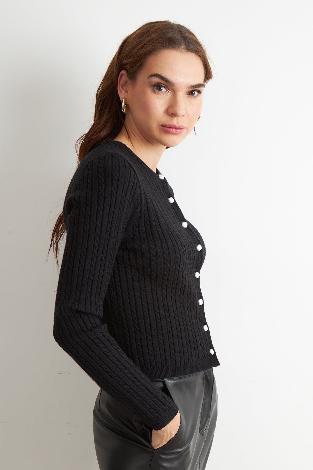 Cárdigan Trenzado Cuello Redondo Negro