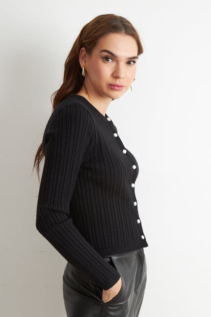 Cárdigan Trenzado Cuello Redondo Negro