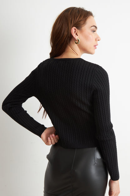 Cárdigan Trenzado Cuello Redondo Negro