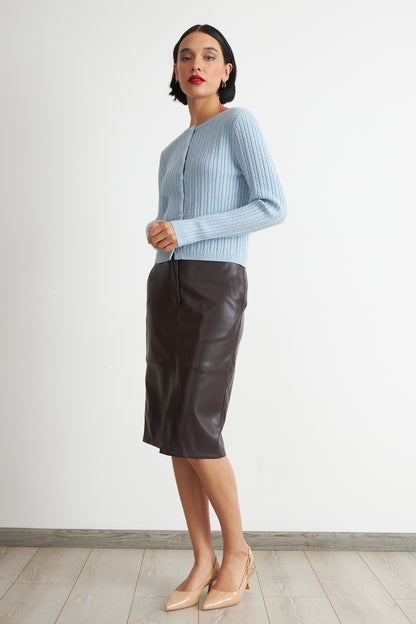 Cárdigan Trenzado Cuello Redondo Celeste