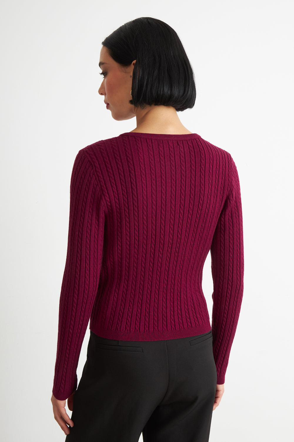 Cárdigan Trenzado Cuello Redondo Burdeo