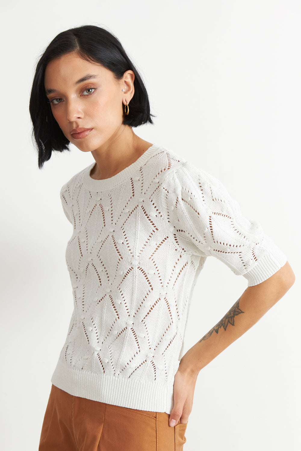 Polera Manga Corta de Hilo Blanco