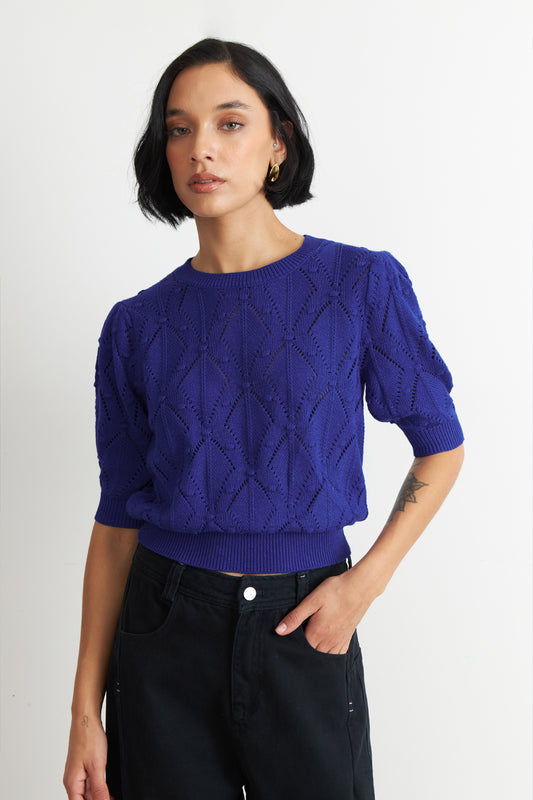 Polera Manga Corta de Hilo Azul Eléctrico