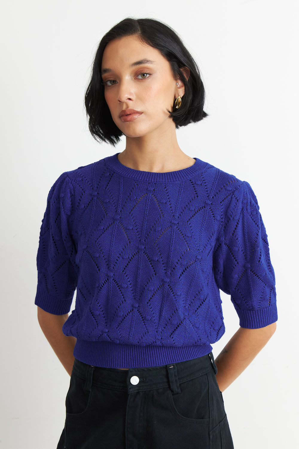 Polera Manga Corta de Hilo Azul Eléctrico