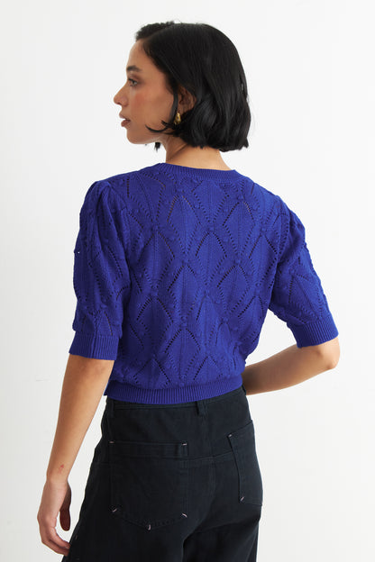 Polera Manga Corta de Hilo Azul Eléctrico