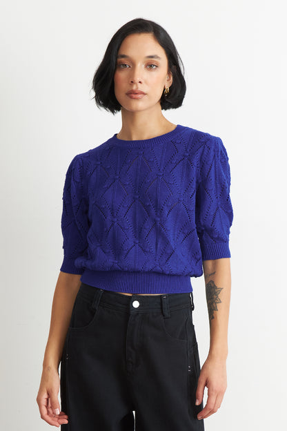 Polera Manga Corta de Hilo Azul Eléctrico