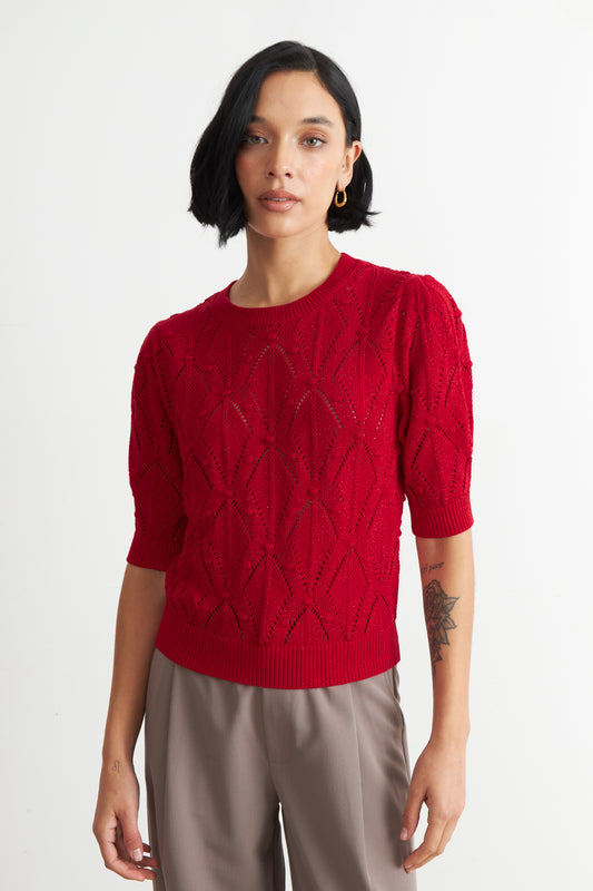 Polera Manga Corta de Hilo Rojo