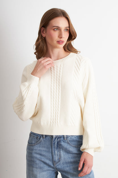 Sweater Trenzado Cuello Redondo Blanco