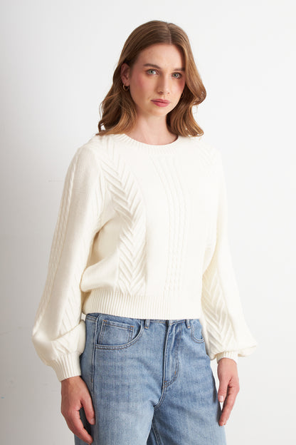 Sweater Trenzado Cuello Redondo Blanco