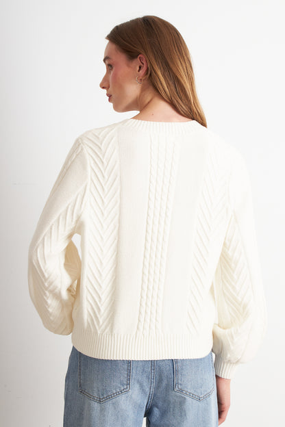Sweater Trenzado Cuello Redondo Blanco