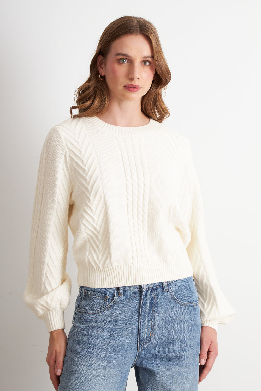 Sweater Trenzado Cuello Redondo Blanco