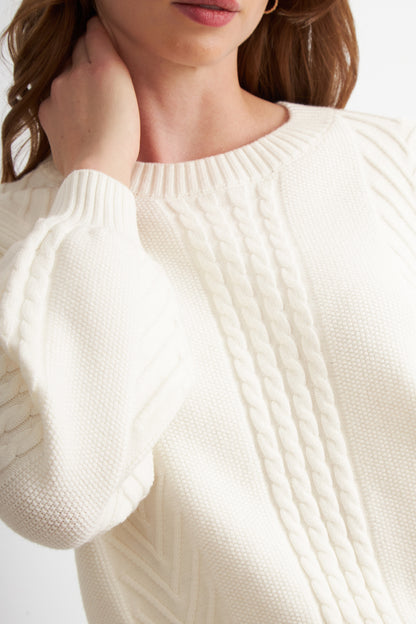 Sweater Trenzado Cuello Redondo Blanco