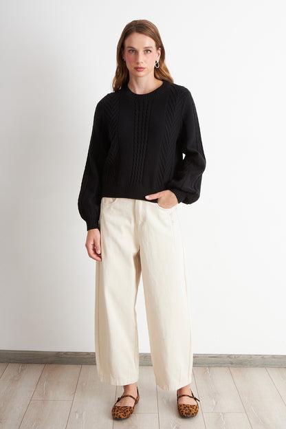 Sweater Trenzado Cuello Redondo Negro
