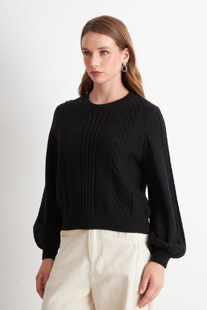 Sweater Trenzado Cuello Redondo Negro
